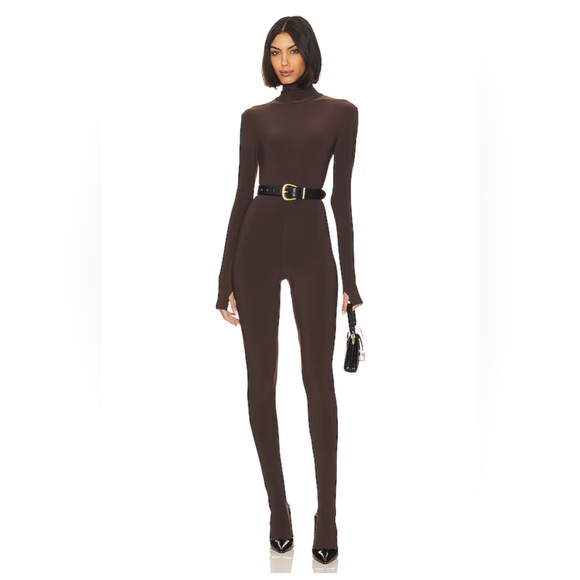 Norma Kamali Pants - NORMA KAMALI Slim Fit Turtle Catsuit With Footsie in Chocolate size large